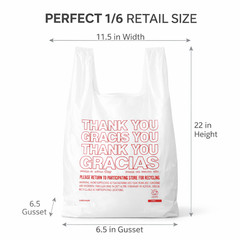 Bags 1/6 Large 21 x 6.5 x 11.5 THANK YOU T-Shirt Plastic Grocery Shopping Bags