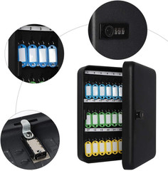 Wall Mount Key Storage Box with Code, Locking Key Cabinet Security, 48 Key Hooks