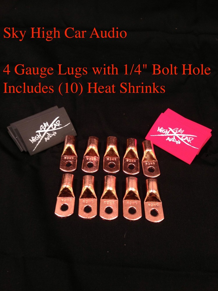 (10) 4 Gauge Copper Ring Terminals 1/4″ RED/BLACK Heat Shrink Tubing LUGS