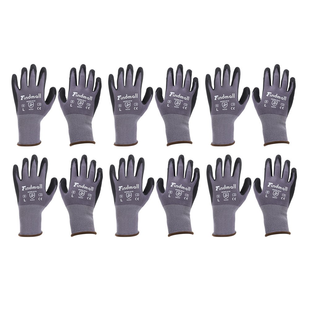 Safety Work Gloves MicroFoam Nitrile Coated Foam Gloves L-Size/6 Pairs
