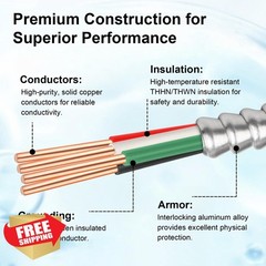 XRDS -RF 14/3 MC Cable 25FT Armored Electrical Wire