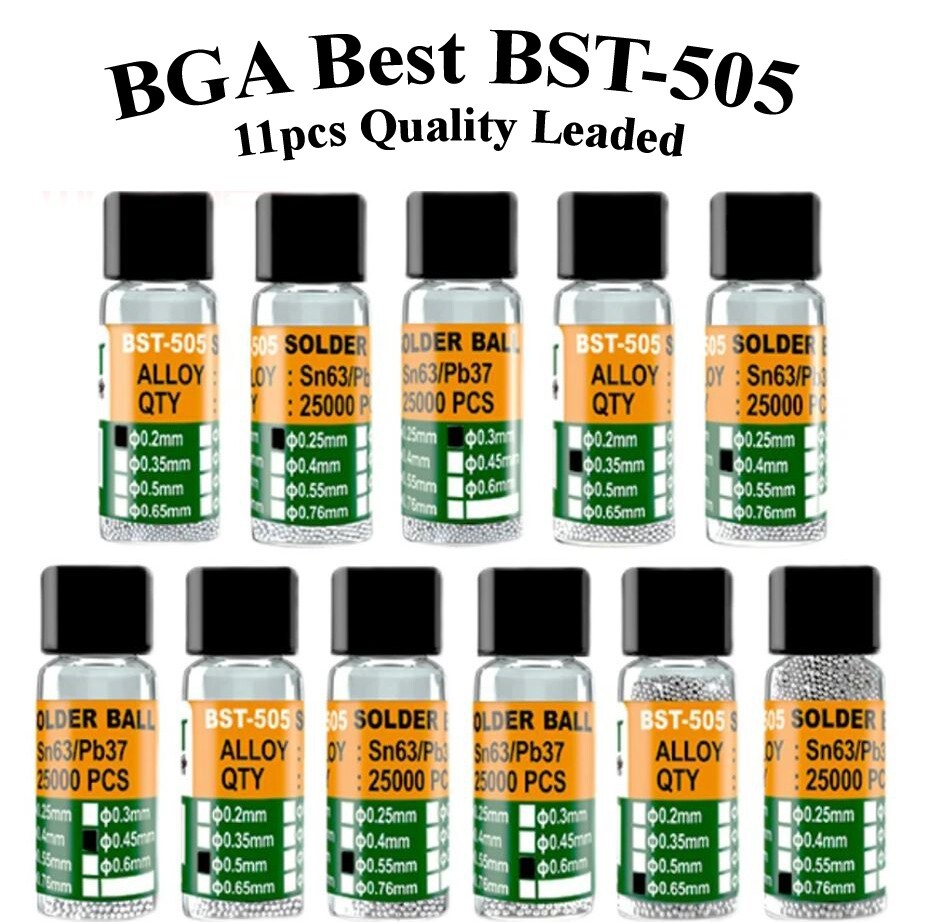 11pc Leaded Solder Balls .2 .25 .3 .35 .4 .45 .5 .55 .6 .65 .76 mm BGA Reballing
