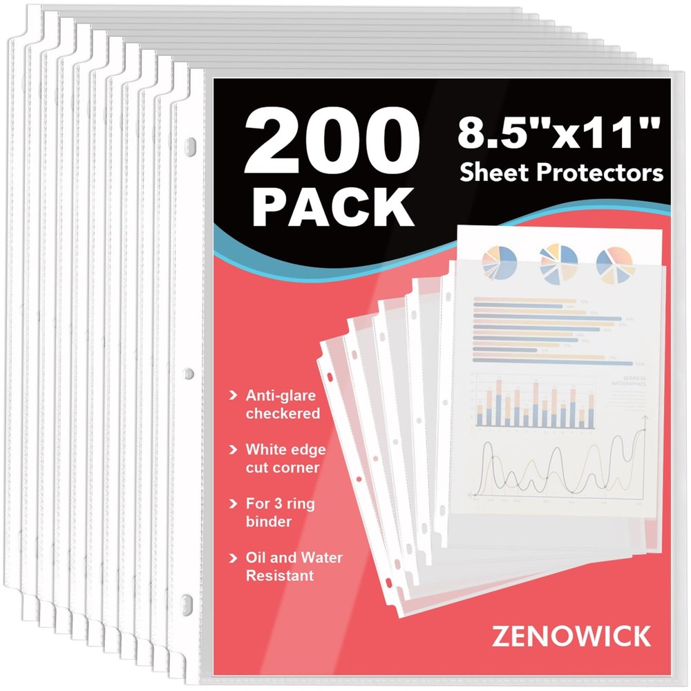 200 Pack Sheet Protectors 8.5 x 11 inch Clear Page Protectors for 3 Ring Bind…