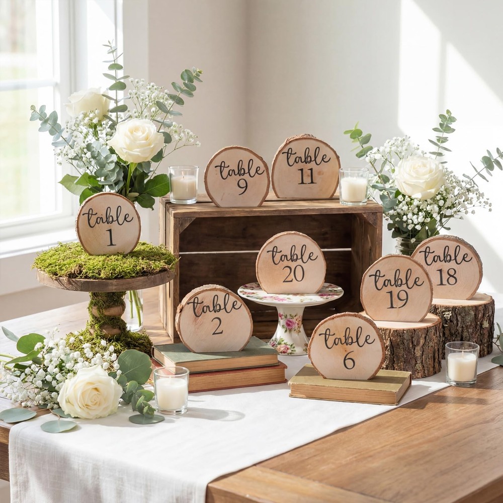 20 PCS Rustic Wood Table Number Set Wedding Centerpiece Banquet Event Decor
