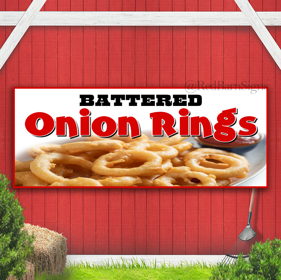 Battered Onion Rings Indoor Outdoor Banner Sign with grommets