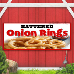 Battered Onion Rings Indoor Outdoor Banner Sign with grommets