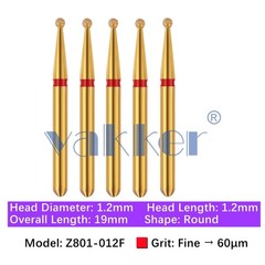 5/pk Dental Zirconia FG Diamond Burs & Holder Round Shape Cutting Polishing Burs