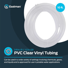 3/8 Inch ID 1/2 Inch OD PVC Clear Vinyl Tubing 10 Foot Length 98620 NEW