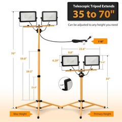 20000 Lumen 200W LED Work Light with Stand 2 Head Tripod
