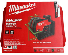 MILWAUKEE TOOL 3622-21 M12 Green Cross Line & Plumb Points Laser KIT