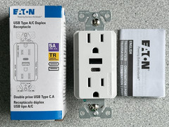 NEW Eaton Duplex Receptacle USB A & TYPE C Charger White 15A Tamper Resistant