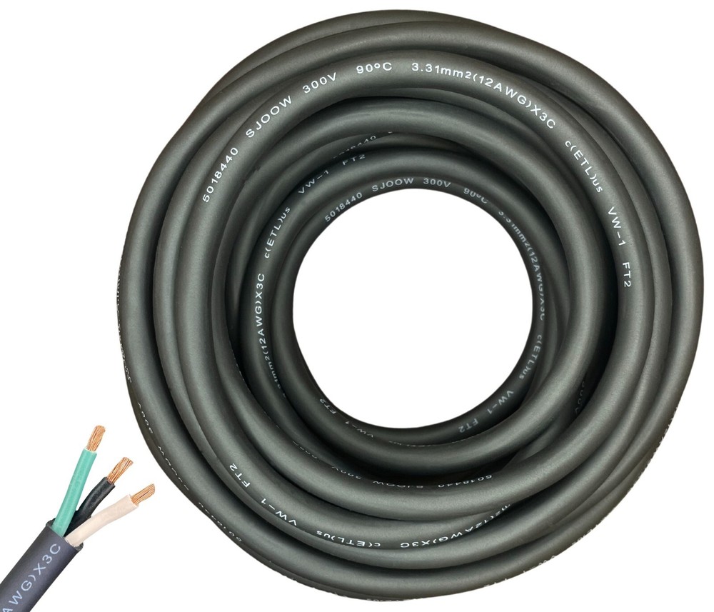 WindyNation 12/3 12 AWG 3 Conductor SJOOW Cable Cord Wire 300V Portable Power