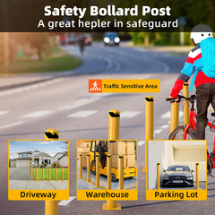 2PCS Outdoor Safety Bollard 42 Inch Yellow Q235 Steel Post Pipe Barrier