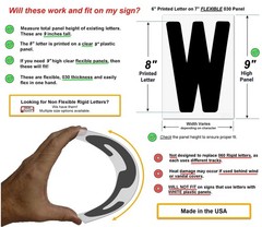 8″ letter printed on 9″ Clear .030 flexible panel, Black Letters, Red…
