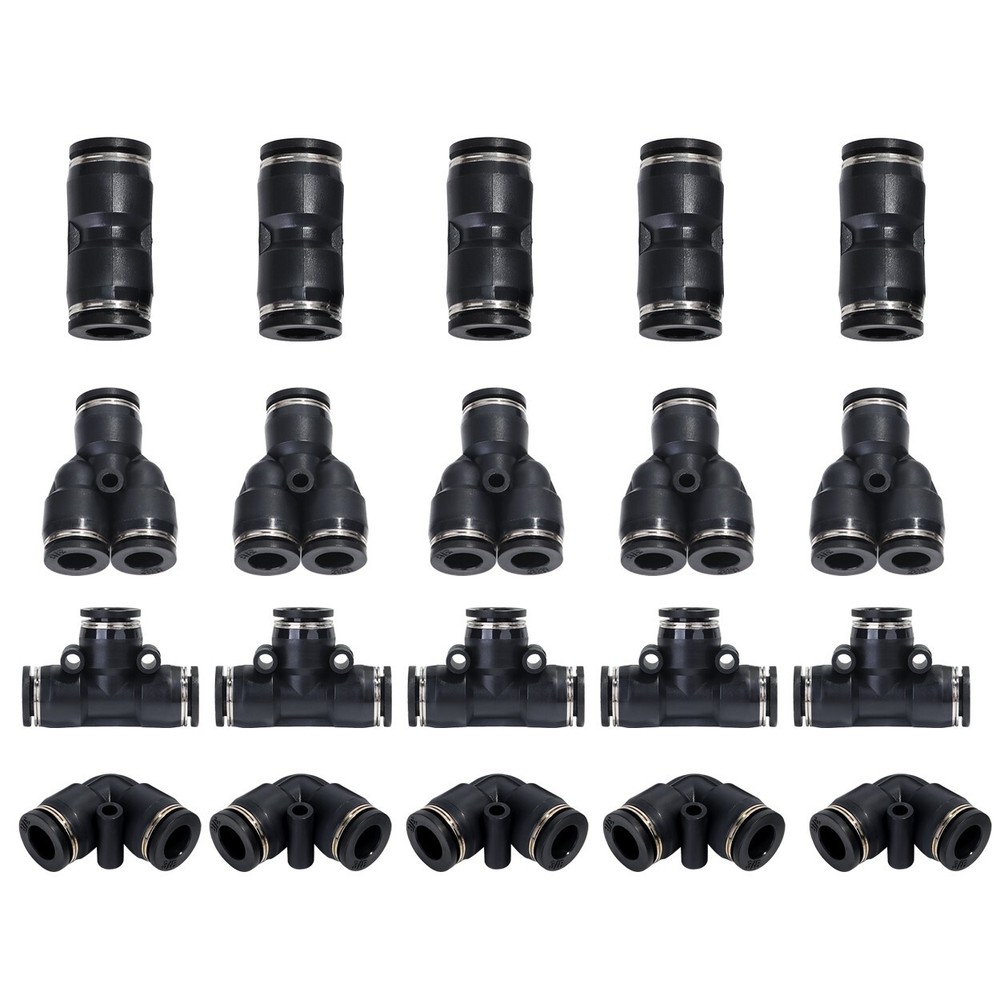 Push to Connect Fittings Air Line Pneumatic Fittings Kit Fits 1/4 Inch OD 20 Pcs
