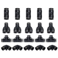 Push to Connect Fittings Air Line Pneumatic Fittings Kit Fits 1/4 Inch OD 20 Pcs