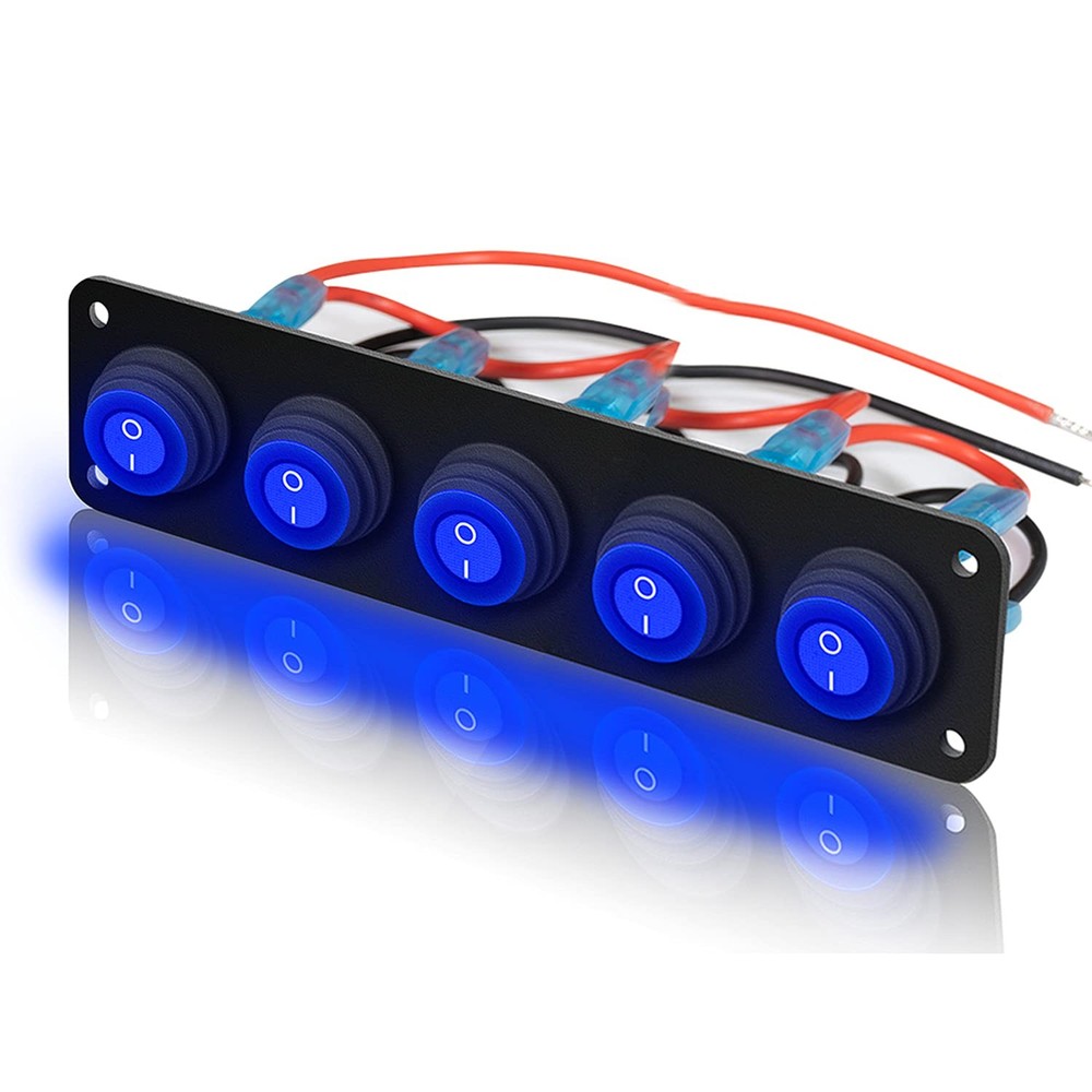 12V 20A Waterproof LED Toggle Rocker Switch Panel 5 Gang Amp Waterproof