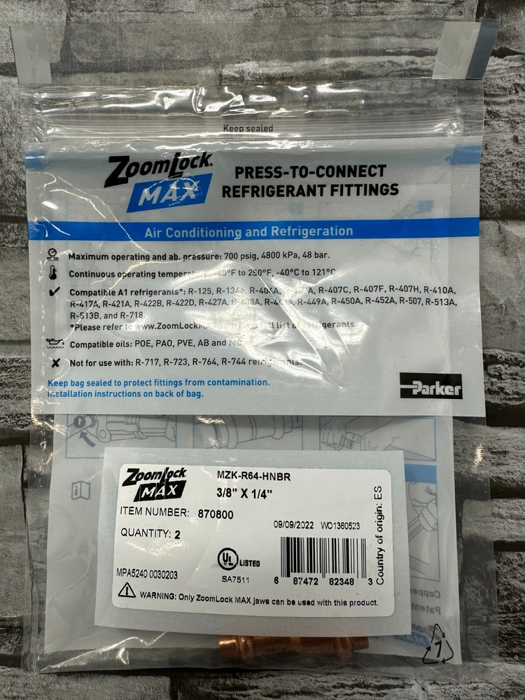 ZoomLock MAX 870800 (QTY 2) MZK-R64-HNBR 3/8″ x 1/4″ NEW Free Shipping