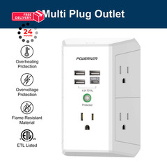 USB Wall Charger, POWERIVER Multi Outlet Extender Surge 3U1C/Standard, White