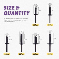 120Pcs 6 Different Sizes Black Nylon Universal Pop Rivet Rivet Assortment Kit