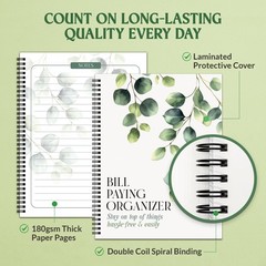 Decorably 14 Pages 9x12in Eucalyptus Monthly Bill 9×12 inches, Green