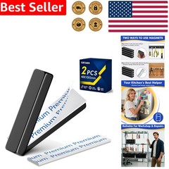 Strong Neodymium Bar Magnets 2 Pack, Black Rare Earth, 40x10x5mm with Adhesive