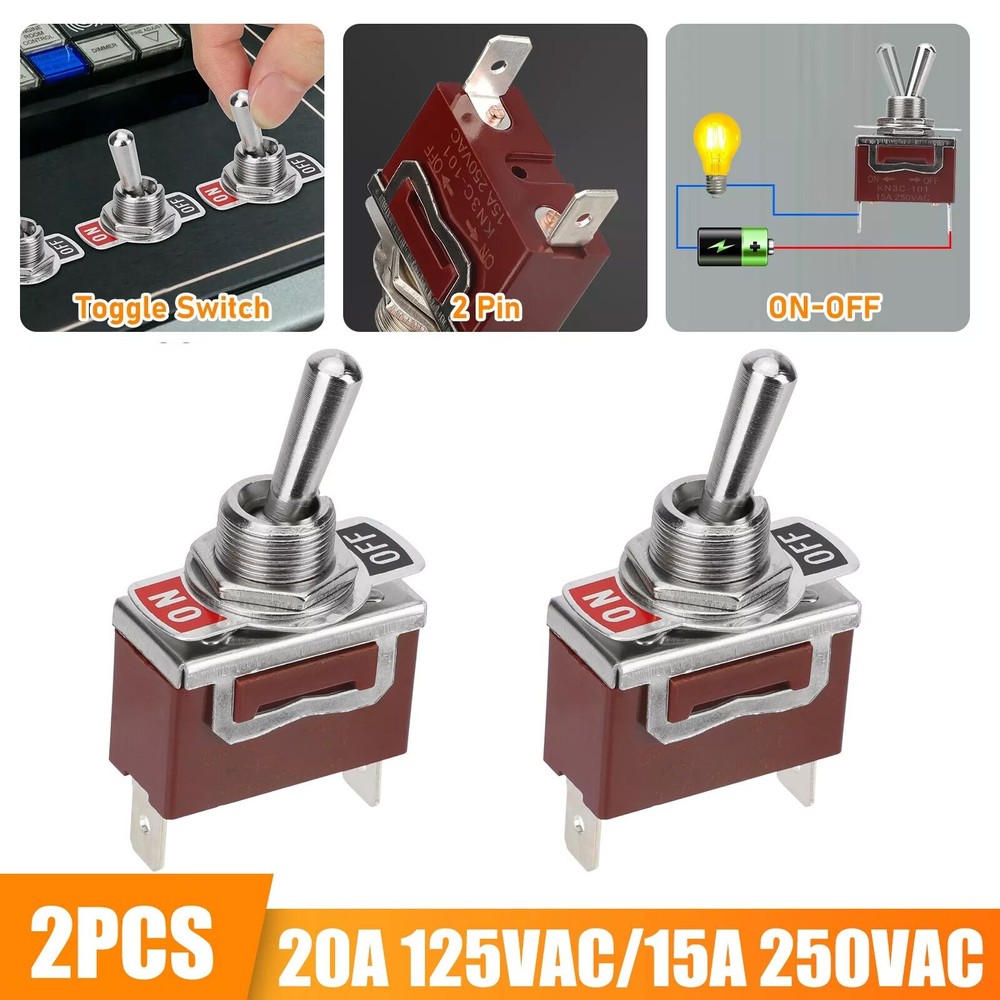 2 Pin SPST Heavy Duty Rocker Toggle Switch 20A 125V/15A 250V ON/OFF for Car Boat