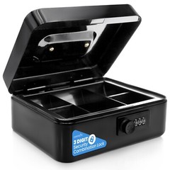 SereneLife 8″ Metal Cash Box w/ Lock, Cash Safe w/ Money Tray & Secure Lock