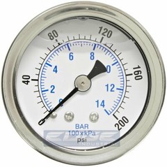 LIQUID FILLED PRESSURE GAUGE 0-200 PSI, 1.5″ FACE, 1/8″ NPT BACK MOUNT