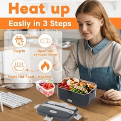 DUPASU Electric Lunch Box Food Warmer: Extra Large, Light grey+Charcoal grey