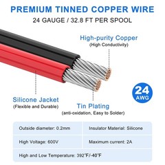 24 AWG Stranded Wire Spool, 32.8ft Each in 8 Colors – Silicone Electrical Tin…