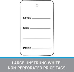 White Tags Price Retail 1000 1 ¾” x 2 ⅞” Unstrung Tag Non-Perforated Style Size