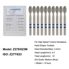 Dental Zirconia Diamond Burs FG Round End Taper Cylinder Football Fine Medium