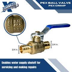 2 PIECES 3/4″ PEX SHUT OFF BALL VALVE, FULL PORT, LEAD FREE BRASS, HOT AND COLD