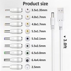 USB to DC 5V Power Cord, Universal DC Plug Jack Charging Cable with 9 Adapter…