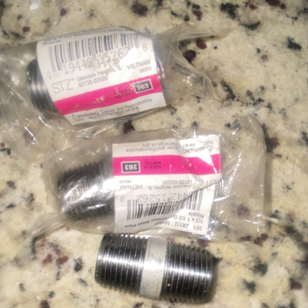 STZ Black Steel Pipe Nipple 1/2 in x 2 in Sch 40 Threaded, Lot of 3 NSP712