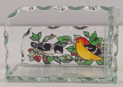 Eagle Bird Wildlife Art Glass Desktop Business Card Holder Joan Baker Retired