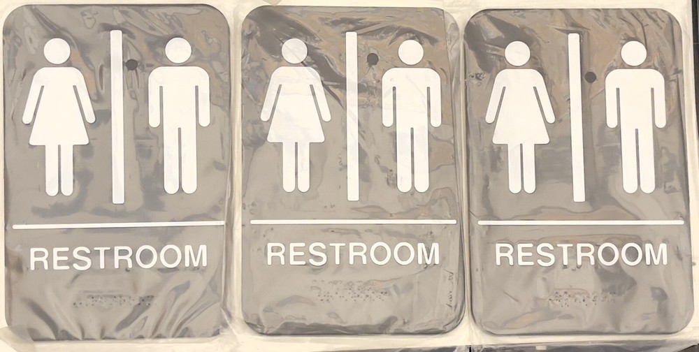 Lot of 3 Restroom 6”x9” Signage Board Information Sign Plactic w/ Braille