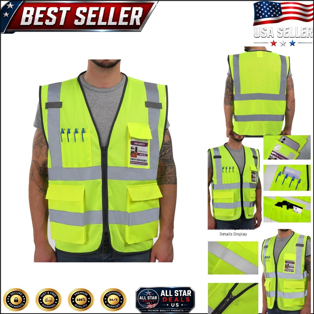 Men’s & Women’s Reflective Safety Vest – High Visibility ANSI Class 2, Large
