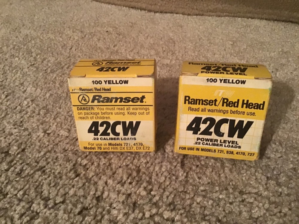 2 RAMSET .22 CAL Power Level 4 42CW Box Of 100 Loads Yellow Tip Brand New NIB