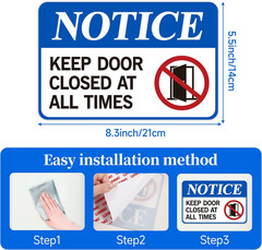 Keep Door Closed Sign，Self-Adhesive Weatherproof and Fade-Resistant Please Keep