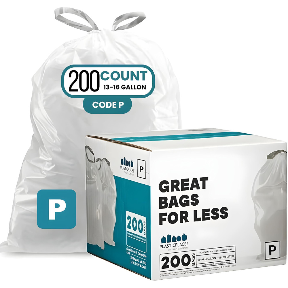 Plasticplace Drawstring Trash Bags Compatible Simplehuman Code P White Garbage
