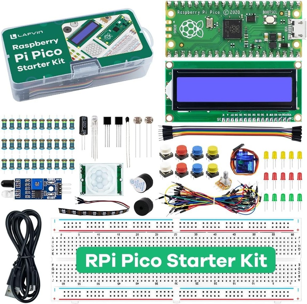 Basic Starter Kit for Raspberry Pi Pico, LCD1602, SG90 with Tutorial