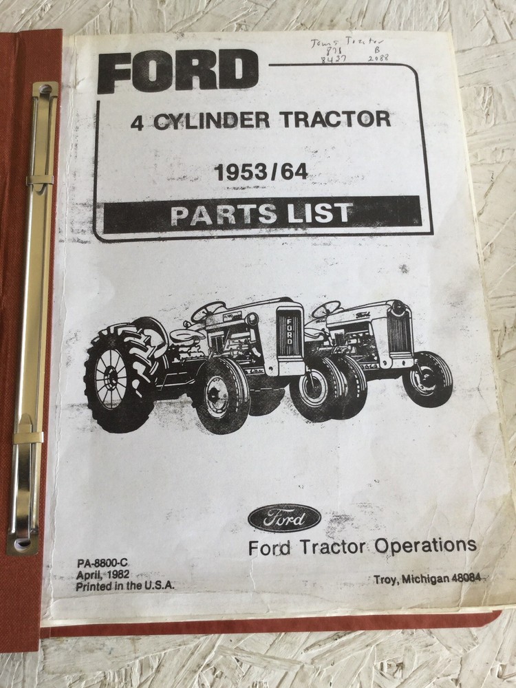 Ford 4 Cylinder 1953/64 Tractor Loader Parts Catalog Manual