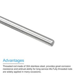 2Pc M8 x 400mm 1.25mm Thread Pitch Fully Threaded Rod,Right Hand Threaded Rods