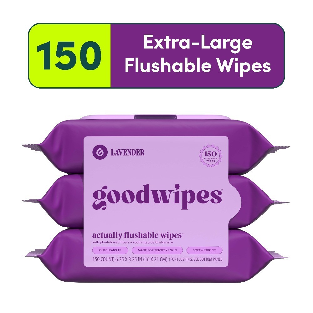 Flushable Wet Wipes Lavender Scented Personal Hygiene Moist Towelettes 3 Pack