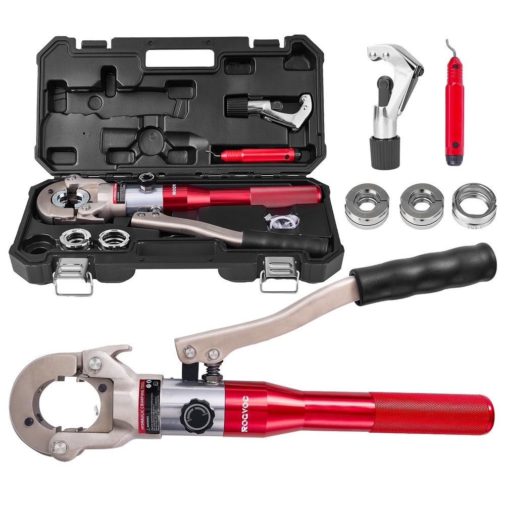 ROGVOC Propress Tool, Hydraulic Pipe Crimping Tool with 1/2, 3/4, 1 Inch Jaw