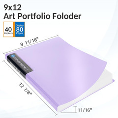 Art Portfolios 9″X12″, 40 Pockets Large Portfolio Folder Display 80 Pages, Heavy