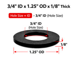 3/4″ ID x 1 1/4″ OD x 1/8″ Thick Black Rubber Flat Washers Various Pack Sizes