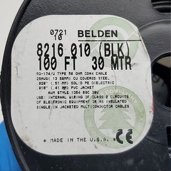 Belden 8216 010 100 FT Coaxial Cable RG-174 26 AWG 7×34 50 OHM Transmission Wire